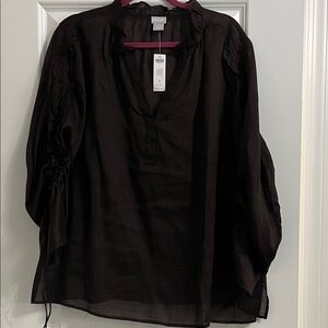 Chico's Dark Blouse with Ruched Sleeves NWT